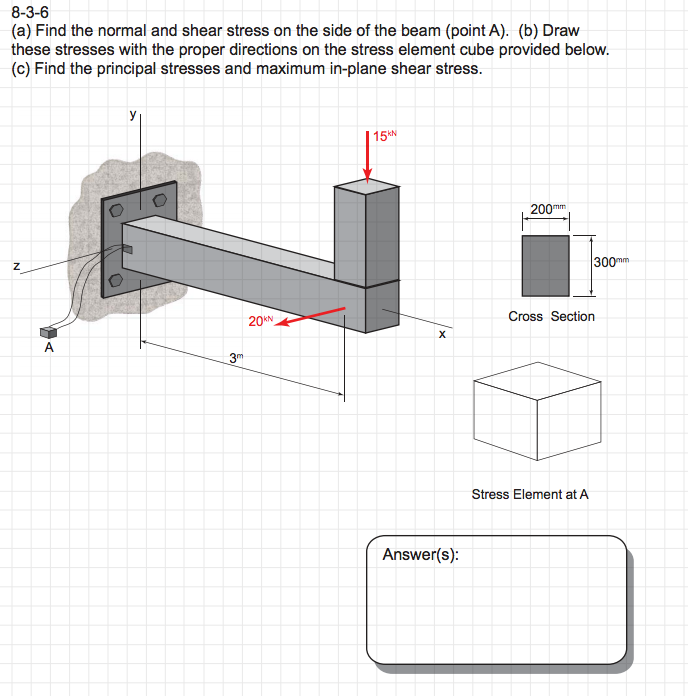 Solved 8-3-6 (a) Find the normal and shear stress on the | Chegg.com