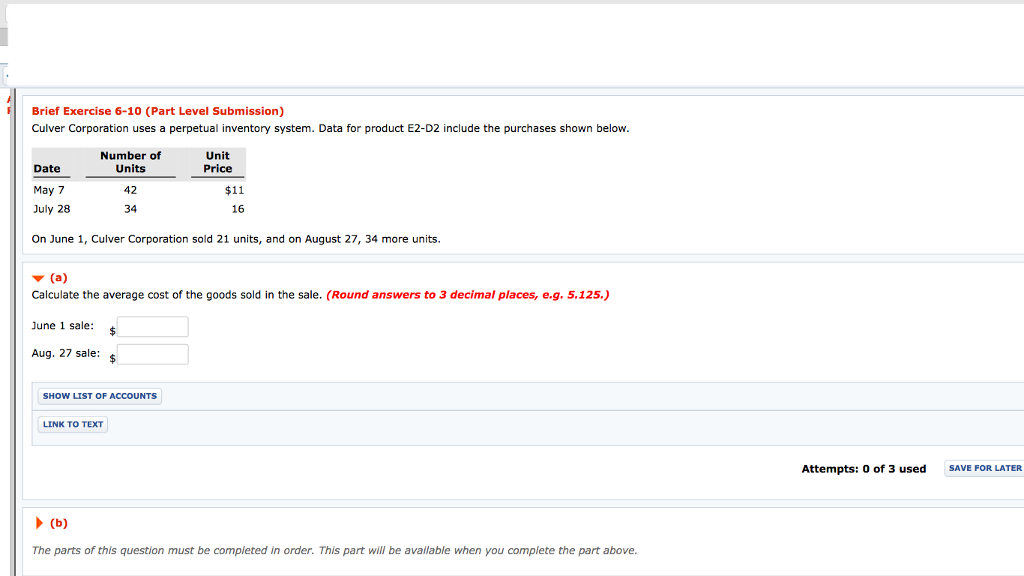 Solved Brief Exercise 6-10 (Part Level Submission) Culver | Chegg.com