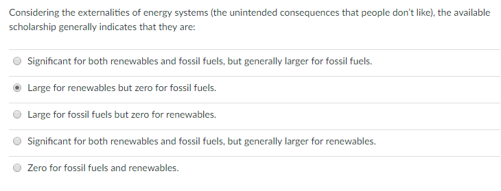 Solved Considering the externalities of energy systems (the | Chegg.com