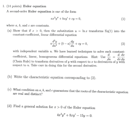 Solved Euler equation A second-order Euler equation is one | Chegg.com