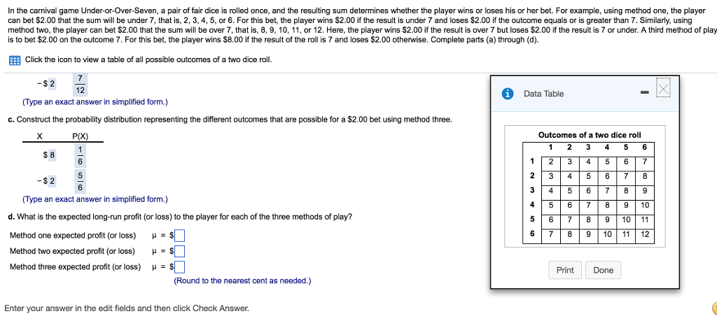 In the carnival game Under-or-Over-Seven, a pair of | Chegg.com