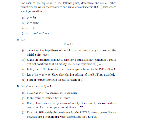 Solved For each of the equation in the following list, | Chegg.com