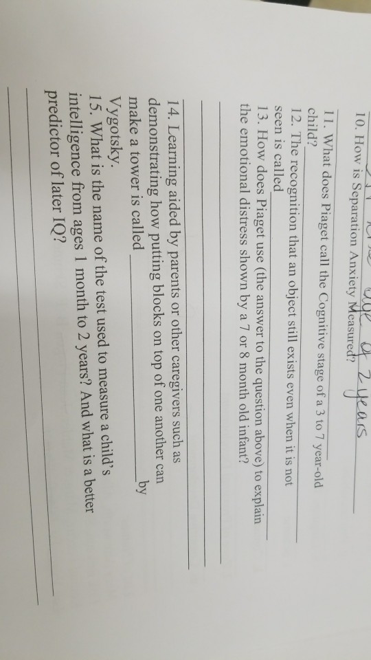 Solved 10. How is Separation Anxiety Measured 11. What does