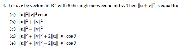 Solved Let u, v be vectors in Rn with θ the angle between u | Chegg.com