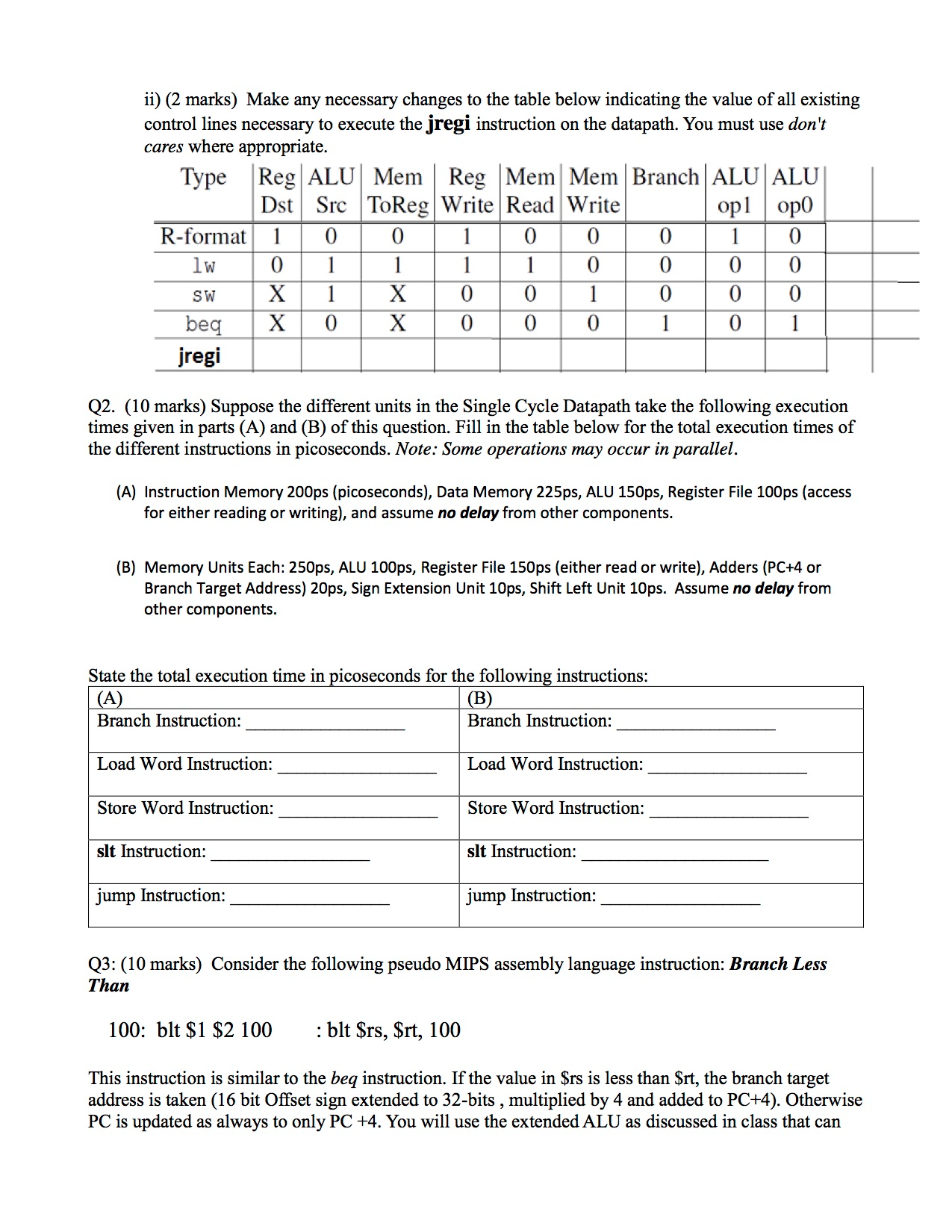(10 marks) Consider the following MIPS assembly