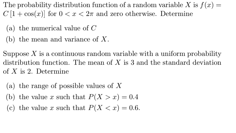 Solved The probability distribution function of a random | Chegg.com