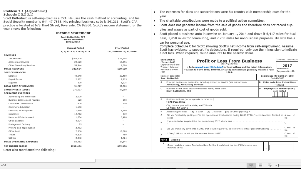 Problem 3-1 (Algorithmic) Schedule C (LO 3.1) Scott | Chegg.com