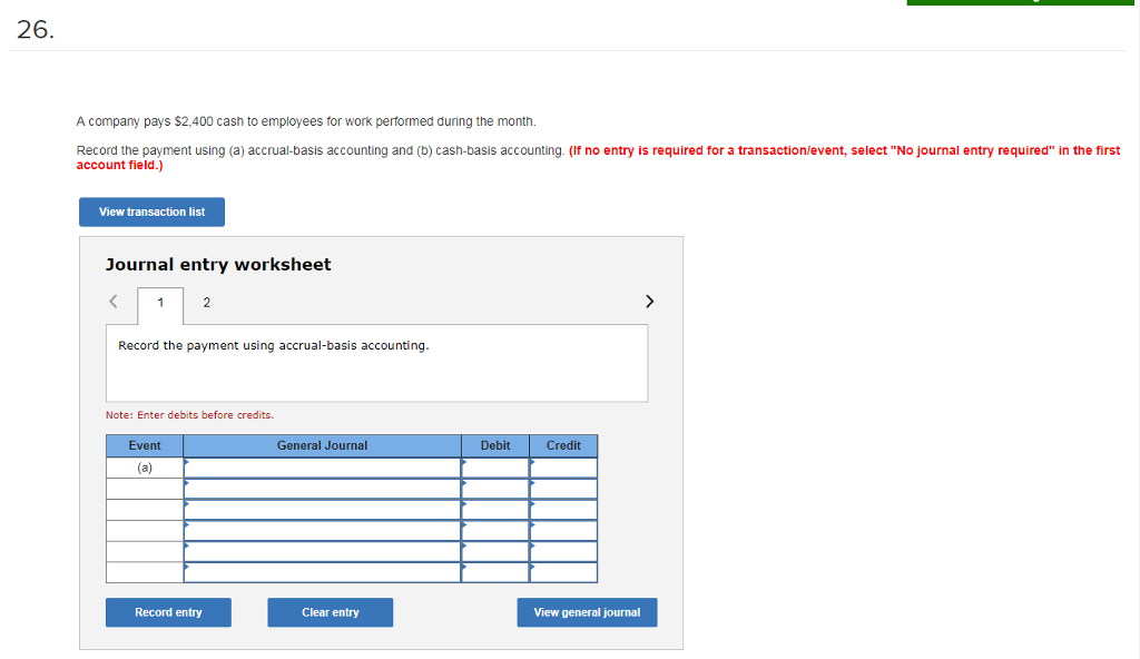 Solved 26. A company pays 2,400 cash to employees for work