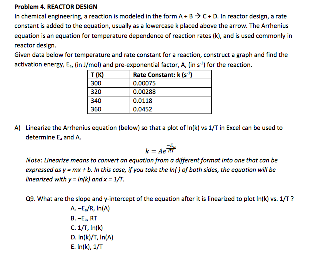 Solved Problem 4 REACTOR DESIGN In Chemical Engineering A Chegg