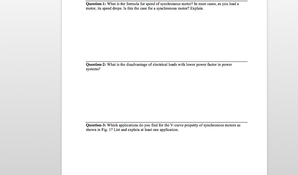 Solved What is the formula for speed of synchronous motor?