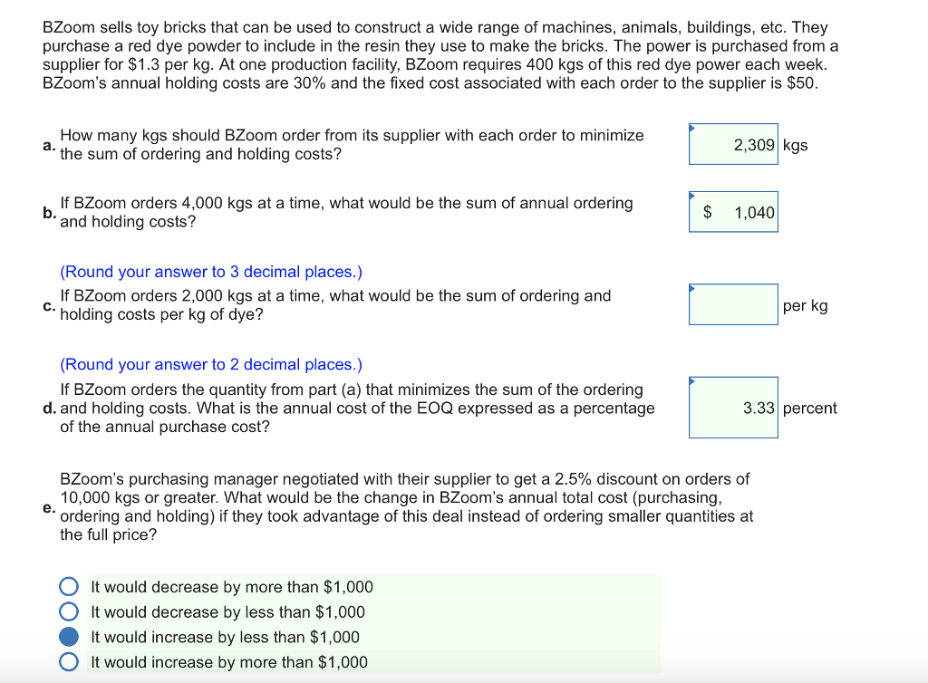 Solved BZoom sells toy bricks that can be used to construct