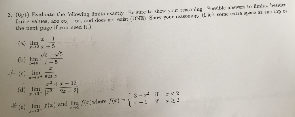 Solved Evaluate the following limits exactly. Be sure to | Chegg.com