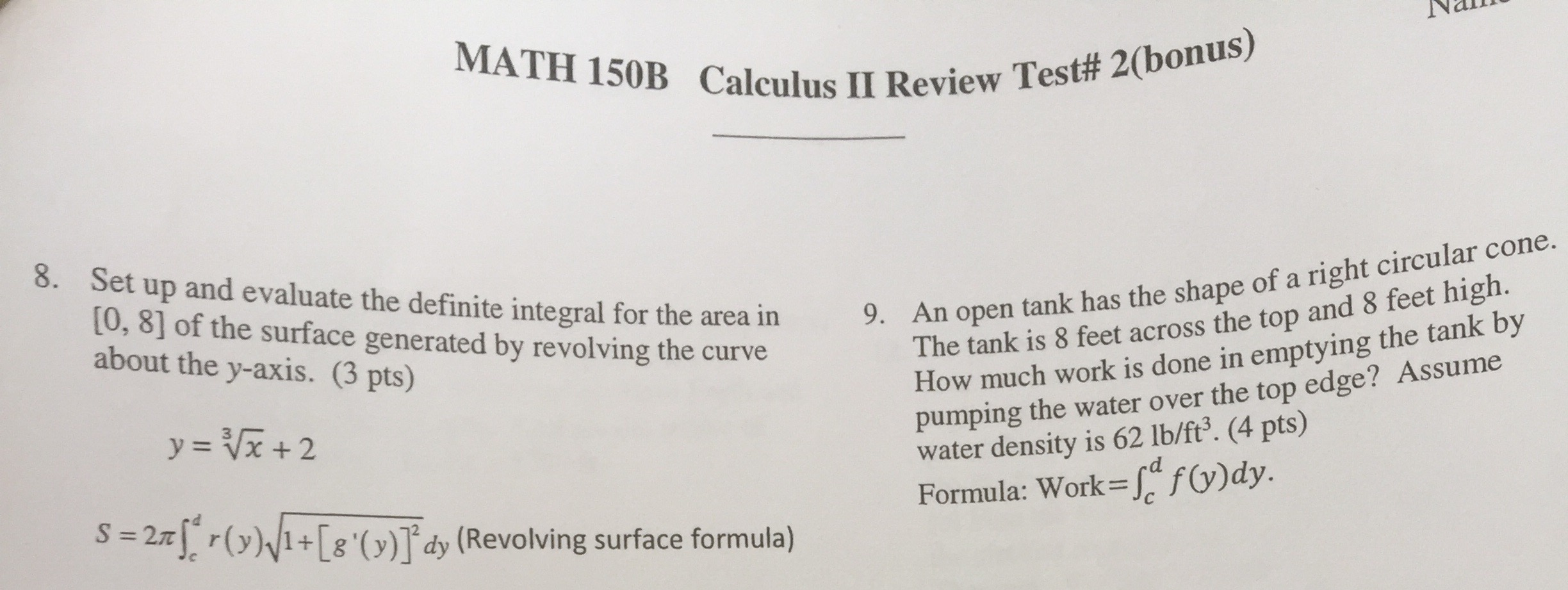 Work Integral Tank Example Problems Solved Set up and evaluate the definite integral for the | Chegg.com