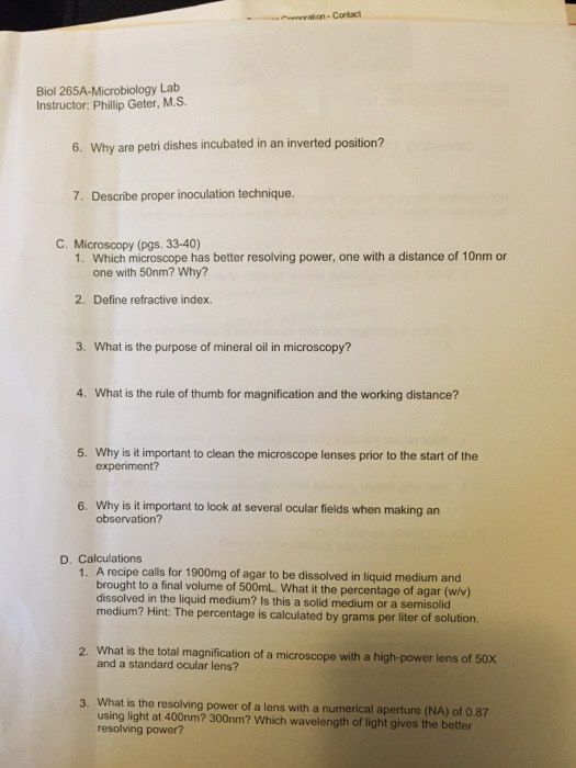 Solved Biol 265A-Microbiology Lab Instructor: Phillip Geter, | Chegg.com