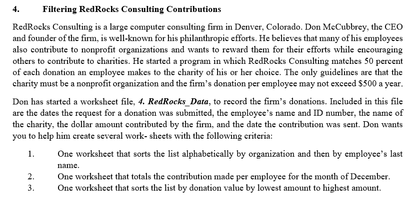 Solved 4. Filtering RedRocks Consulting Contributions Red | Chegg.com