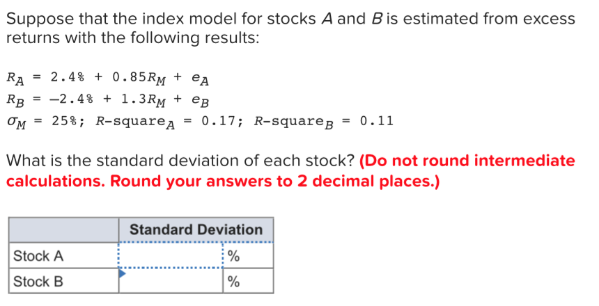 Solved Suppose That The Index Model For Stocks A And B Is | Chegg.com