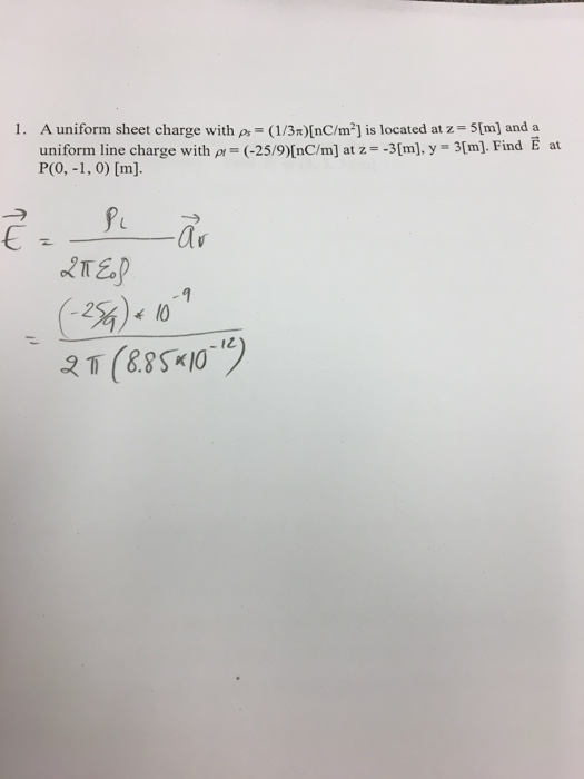Solved A uniform sheet charge with rho_s = (1/3 pi)[nC/m^2] | Chegg.com