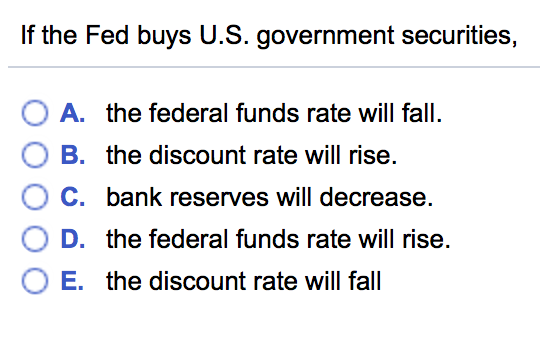 Solved If The Fed Buys U.S. Government Securities, O A, The | Chegg.com