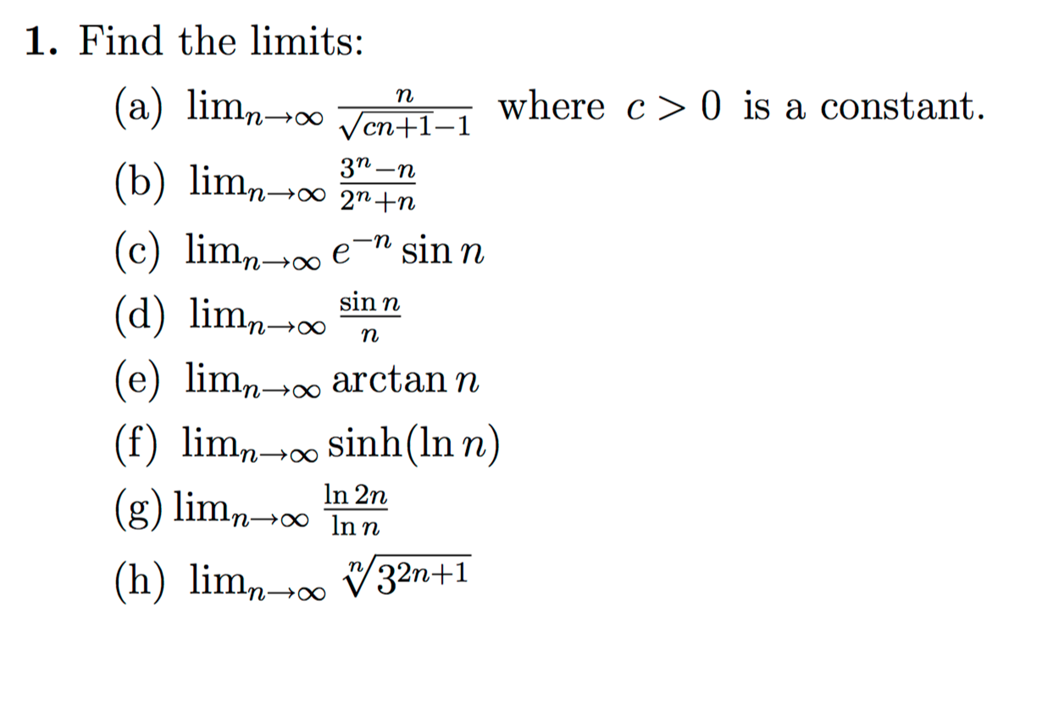 Solved Find The Limits Limn Rightarrow Infinity 4094