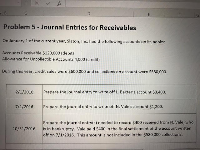 Solved Problem 5 Journal Entries For Receivables On January 6902