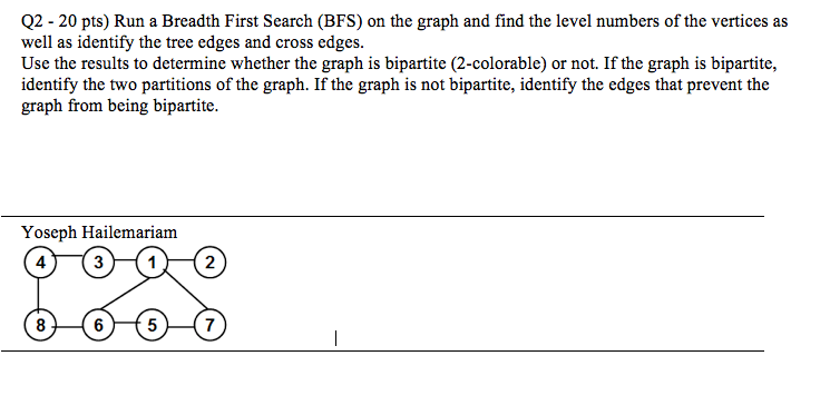 Solved Q2 - 20 pts) Run a Breadth First Search (BFS) on the | Chegg.com