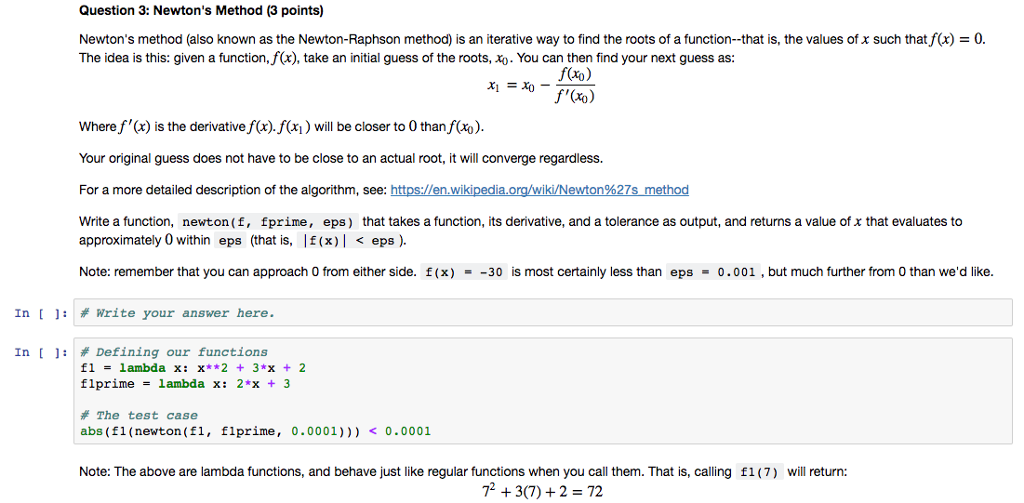 Solved: Question 3: Newton's Method (3 Points) Newton's Me... | Chegg.com