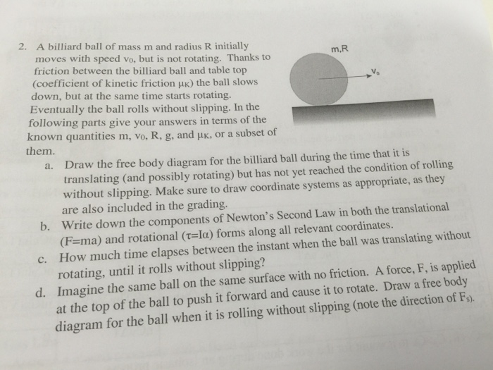 Solved A billiard ball of mass m and radius R initially