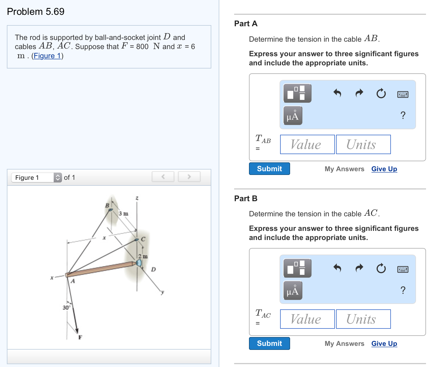 Solved The rod is supported by ball-and-socket joint D and | Chegg.com