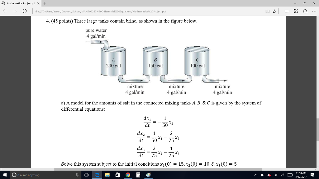 Three large tanks contain brine, as shown in the | Chegg.com