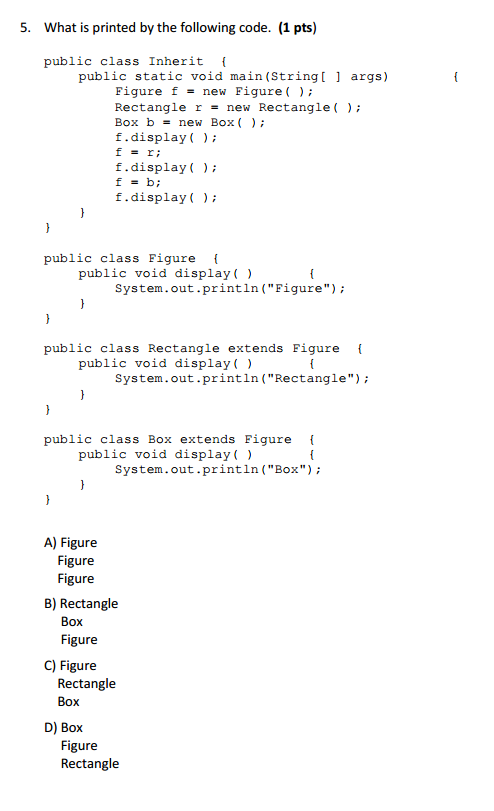 Solved What is printed by the following code. public class | Chegg.com