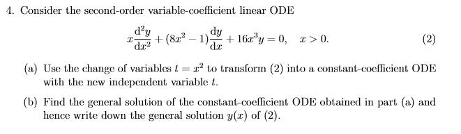 Solved 1. Consider te second-order variable-coefficient | Chegg.com