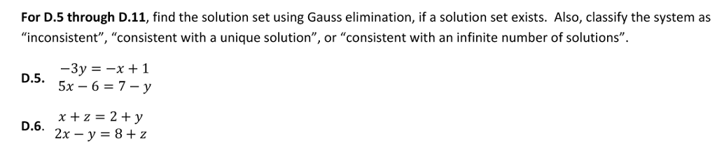 Solved For D.5 through D.11, find the solution set using | Chegg.com