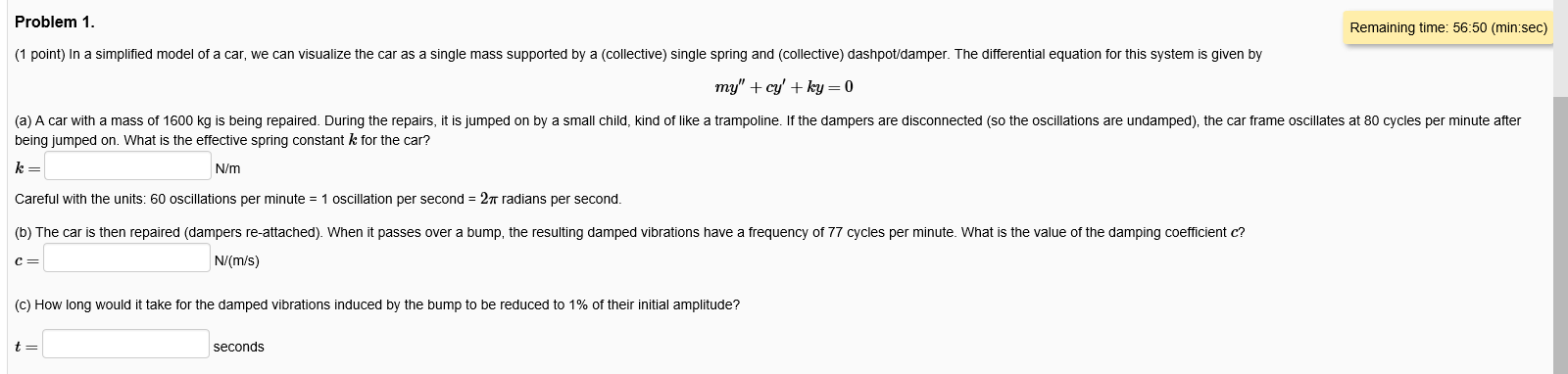 Solved In a simplified model of a car, we can visualize the | Chegg.com