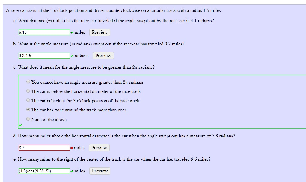 Solved A racecar starts at the 3 o'clock position and