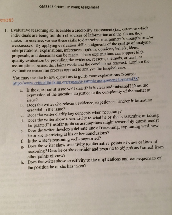 Solved Evaluative reasoning skills enable a credibility | Chegg.com