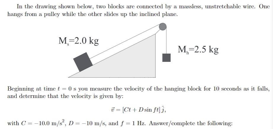 Solved 1) Make a rough v vs. t plot for the hanging block, | Chegg.com