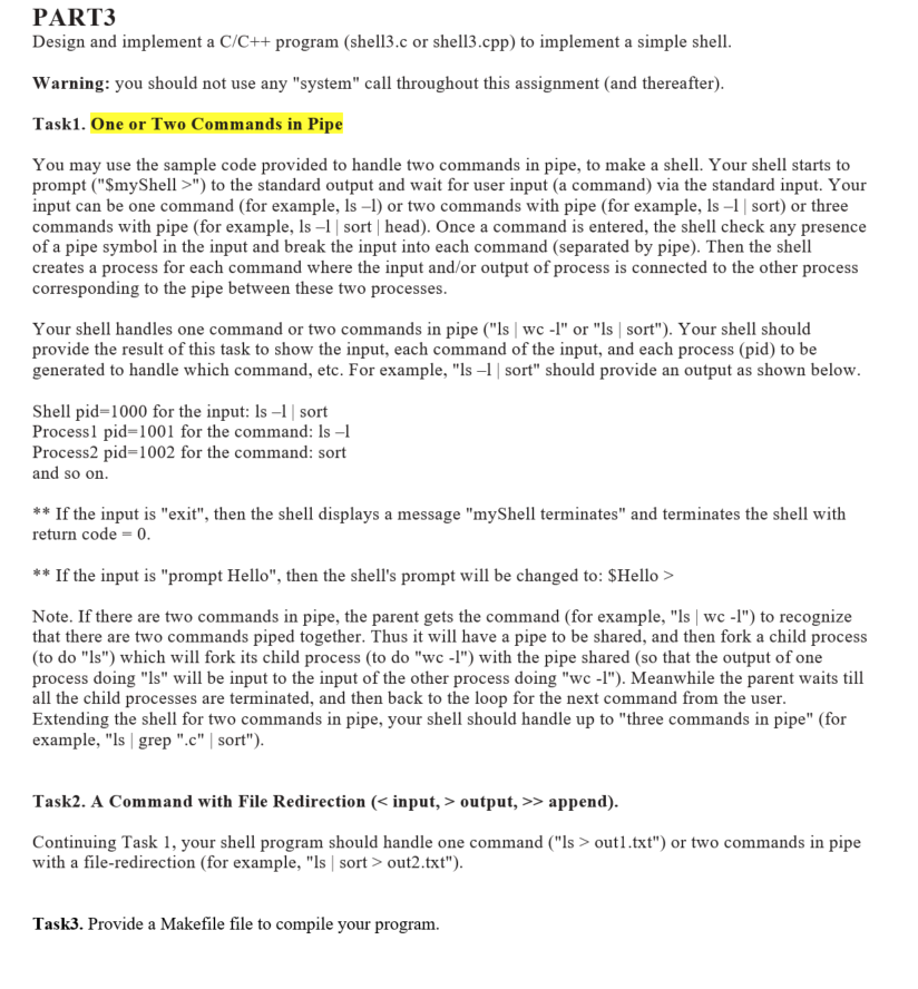 part3-design-and-implement-a-c-c-program-shell3-c-or-chegg