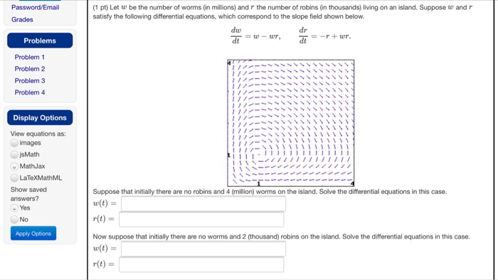 Solved Let w be the number of worms (in miibons) and r the | Chegg.com