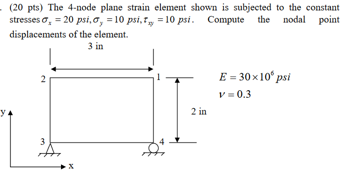 Solved (20 pts) The 4-node plane strain element shown is | Chegg.com