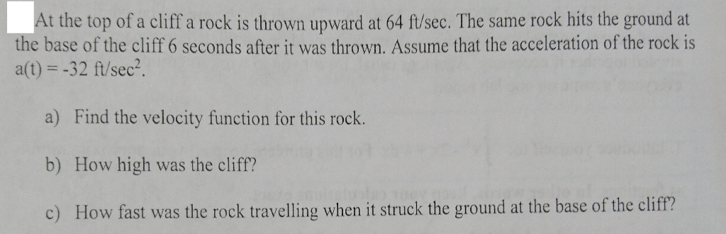 Solved At the top of a cliff a rock is thrown upward at 64 | Chegg.com