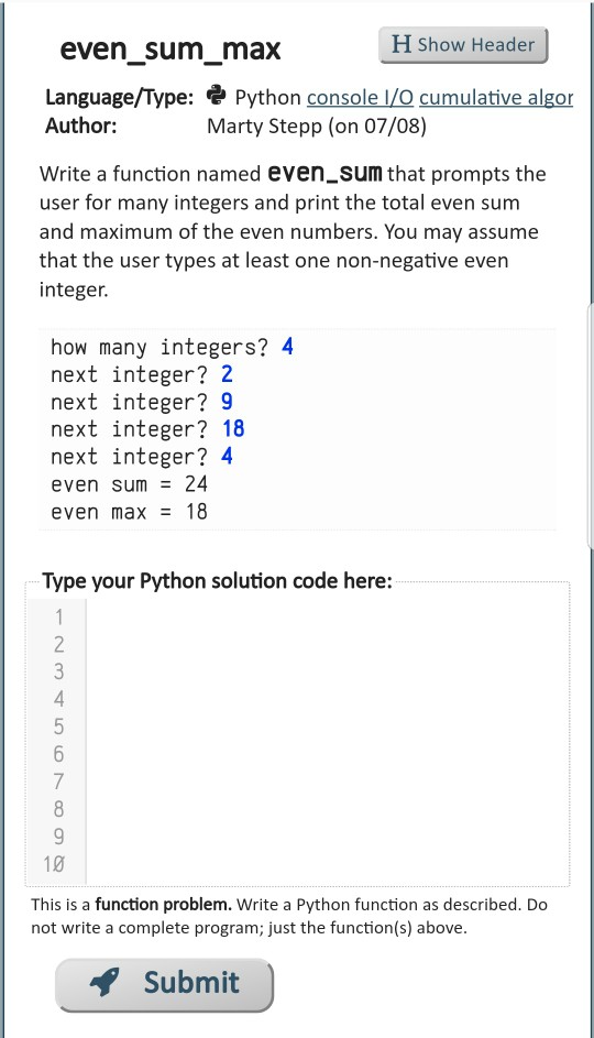 Solved even_sum_maxH show Header even sum max Language/Type: | Chegg.com