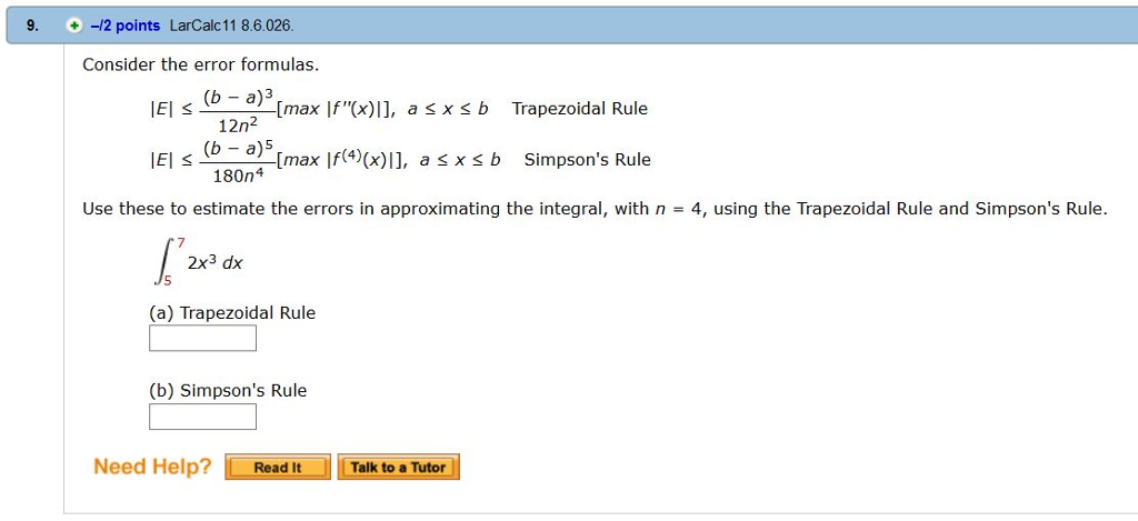 Solved 9. +-12 points LarCalc11 8.6.026 Consider the error | Chegg.com
