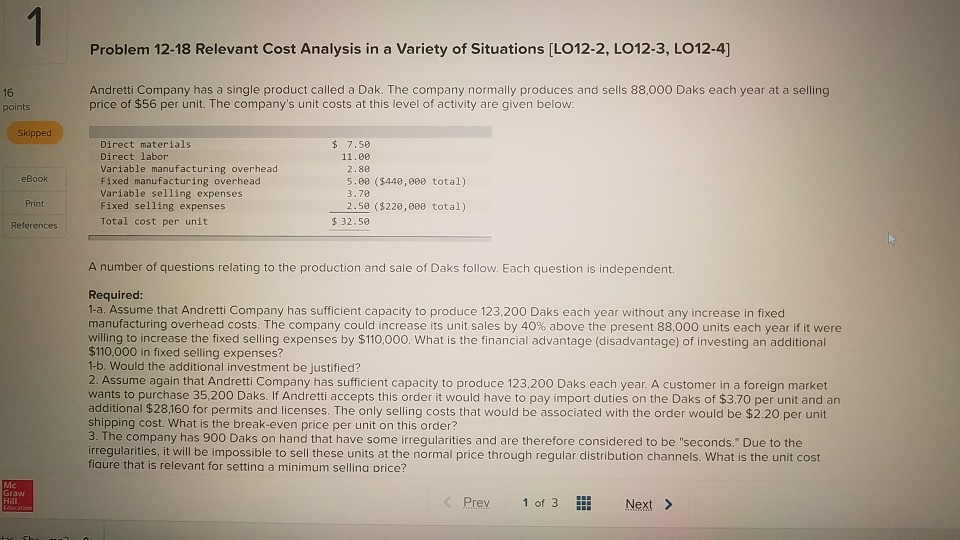 Problem 1218 Relevant Cost Analysis in a Variety of