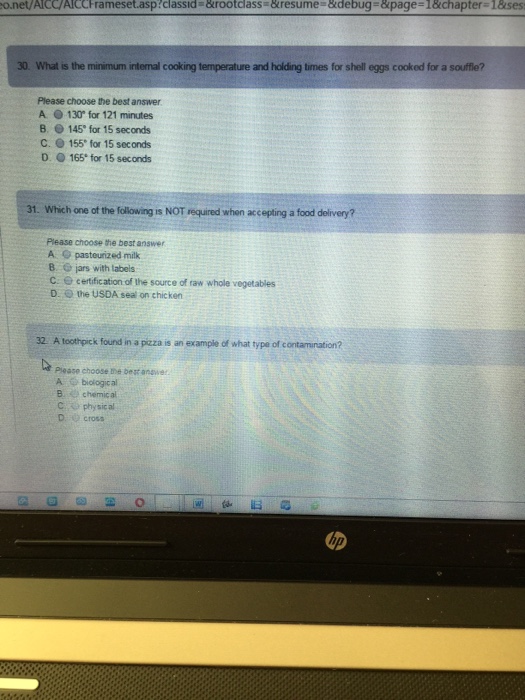 Solved What is the minimum internal cooking temperature and | Chegg.com