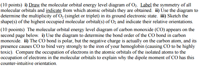 Solved Draw the molecular orbital energy level diagram of | Chegg.com