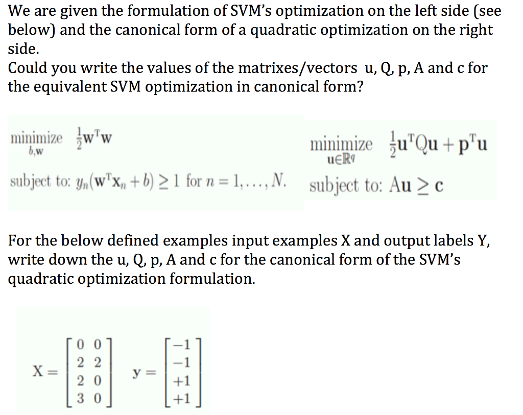 We are given the formulation of svm s optimization on chegg