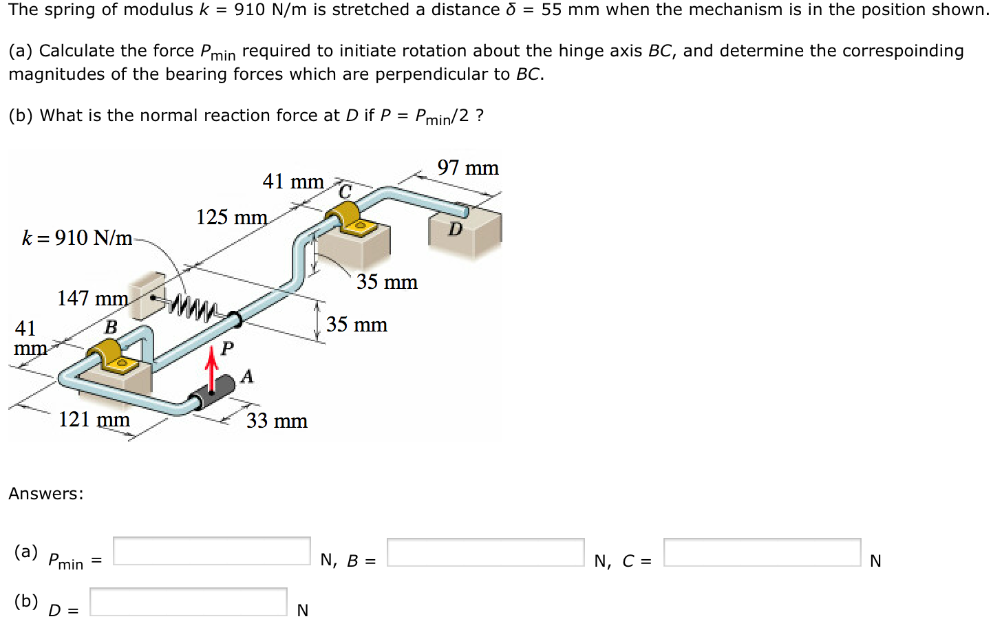 Solved The spring of modulus k = 910 N/m is stretched a