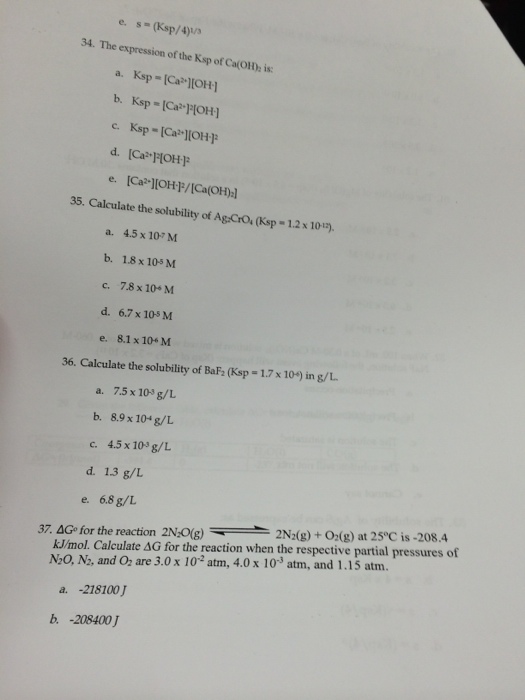 Solved The Expression Of The Ksp Of Ca(oh)2 Is: Calculate 