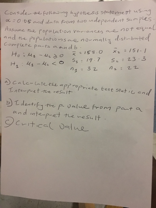 Solved Consider the following hypothesis statement using | Chegg.com