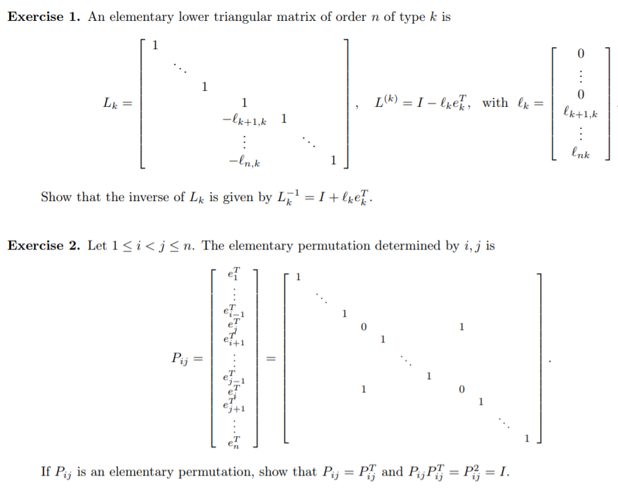 Solved Exercise 1. An elementary lower triangular matrix of | Chegg.com